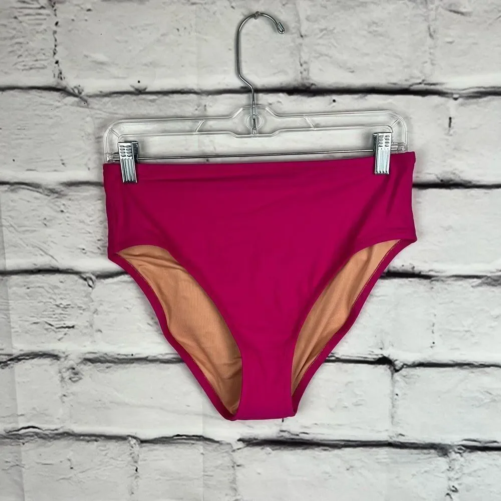 J.Crew Women's High-Rise Bikini Bottom Pink Size S Full Coverage‎